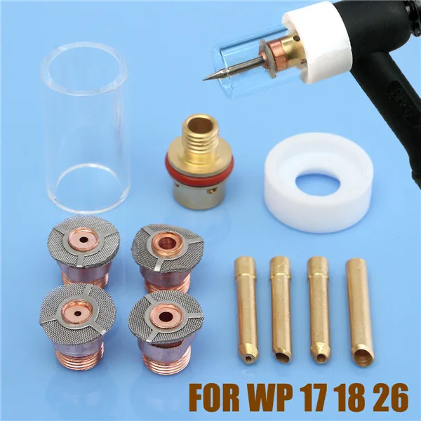 

1Set 11Pcs TIG Welding Torch Stubby Collect Gas Lens Pyrex Cup Welder-Filters for WP-17/18/26 Series Welding Machine