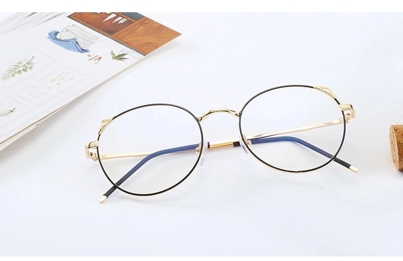 Женские Ретро очки с кошачьими ушками для близорукости, металлическая оправа, круглый светильник, плоское зеркало, женские оптические-1,0-1,5-2,0-2,5-3,0-3,5-4,0