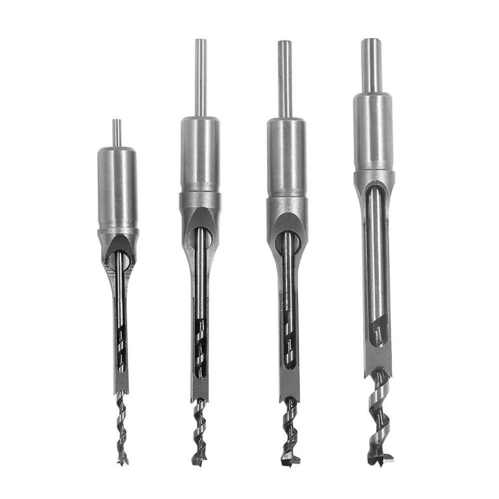 4Pcs Woodworker Square Hole Drill Bits Wood Mortising Chisel Set Bit Kits for DIY Woodworking Tools Mortising Drill Power Tools