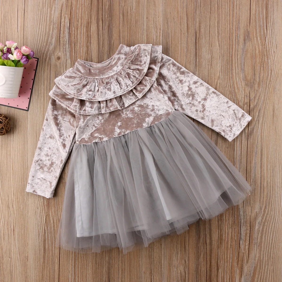 Платье принцессы для маленьких девочек бархатное платье с длинными рукавами и фатиновой юбкой Вечерние платья платье-пачка с фатиновой юбкой