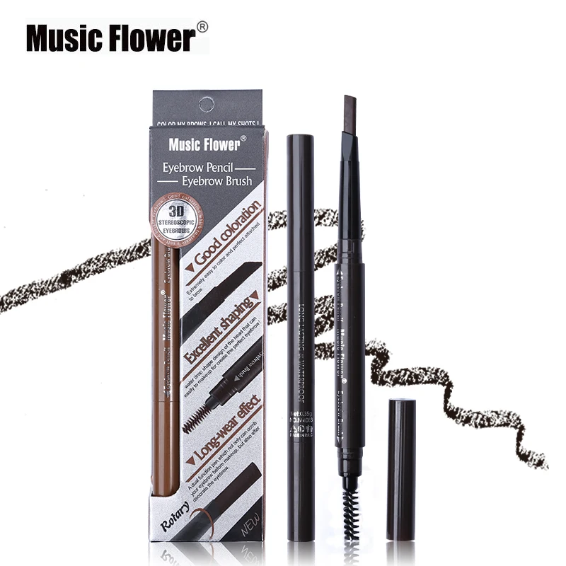 Music Flower 3D стереоскопический макияж для бровей, брендовый комплект одежды для маленьких, двойные закончился карандаш для бровей корректор для бровей Макияж кисть для бровей