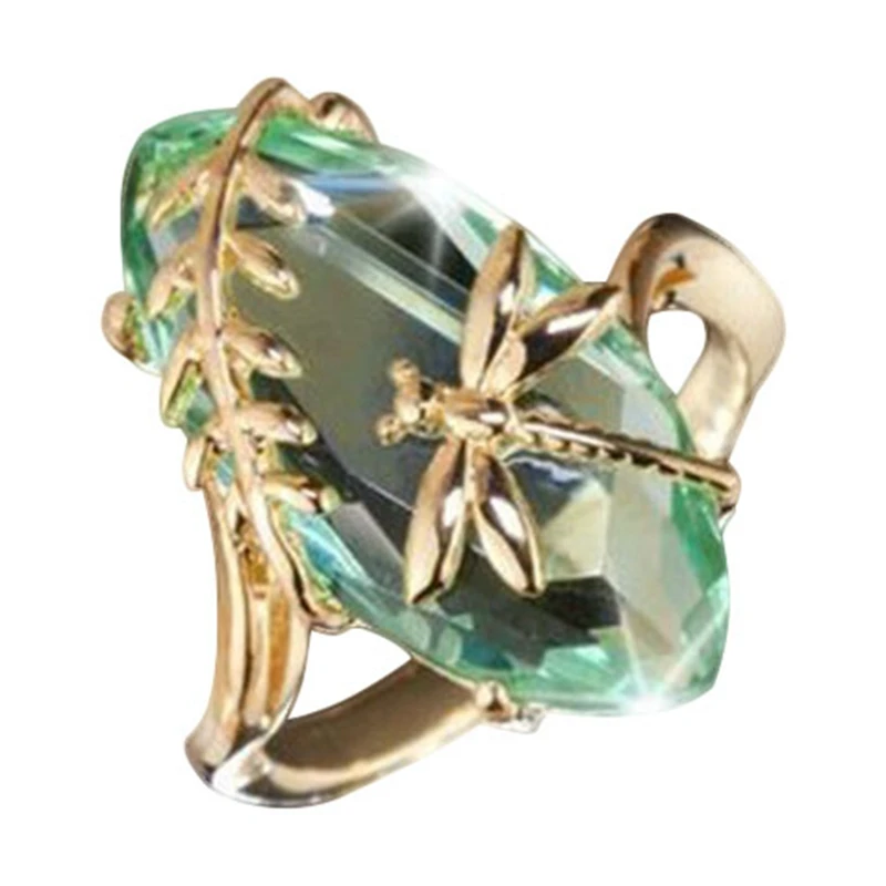 

New Arrival Creative Dragonfly Green Ring For Women Jewelry Olive Green Stone Rings Cubic Zircon Rings