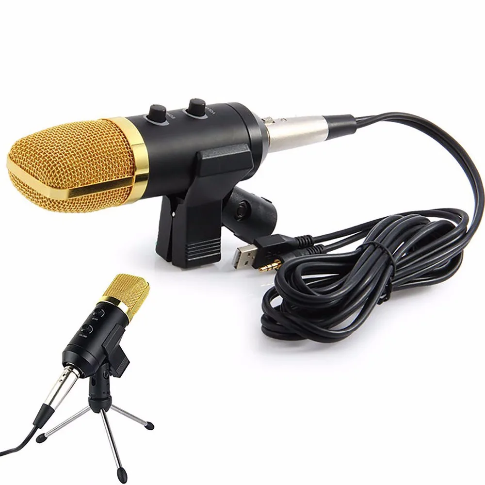 

Volemer MK -F100TL Wired Microphone USB Condenser Sound Recording Mic with Stand for Chatting Singing Karaoke Laptop Skype