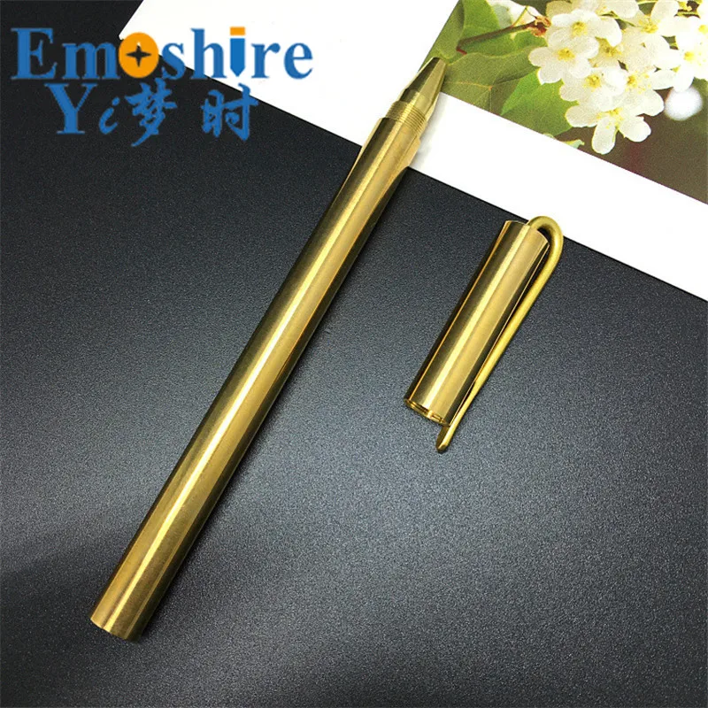 Esferográfica de Bronze Caneta de Tinta Gel para Negócios Nova Caneta Esferográfica Clipe Espelho Fosco Latão Roller Ball Pen Edc Hand-made Retro C084 6 Cheap Canetas esferográficas