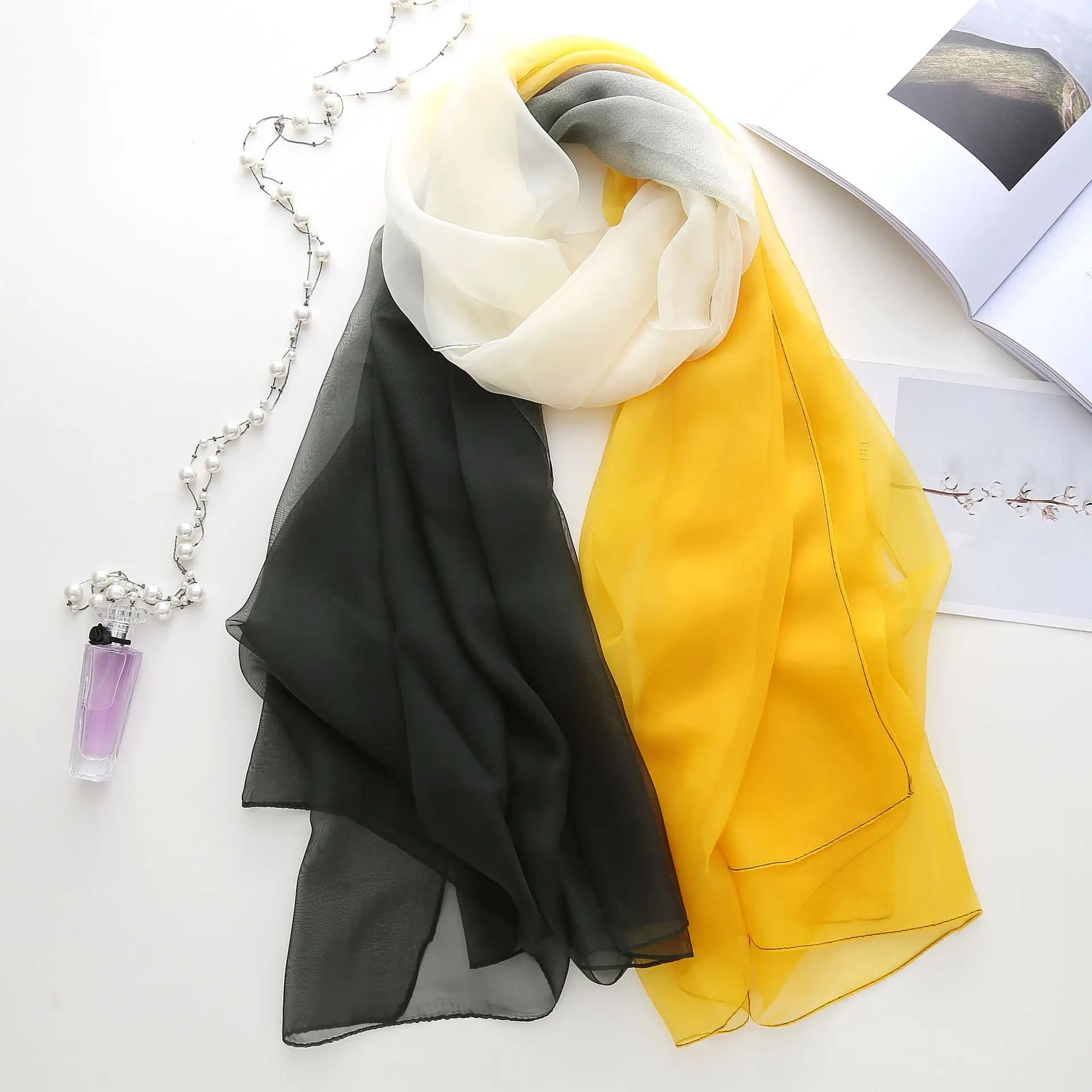 

Summer thin section soft silk scarf sunscreen print gradient silk scarves scarfs for ladies designer scarf women luxury 2019
