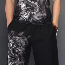 Мужские свободные прямые штаны до колена с принтом дракона, повседневные Летние уличные штаны в стиле панк в стиле хип-хоп, короткие спортивные штаны в японском стиле, большие размеры