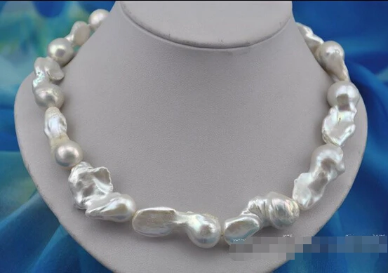 

Wholesale 18"40mm baroque white reborn keshi pearl necklace