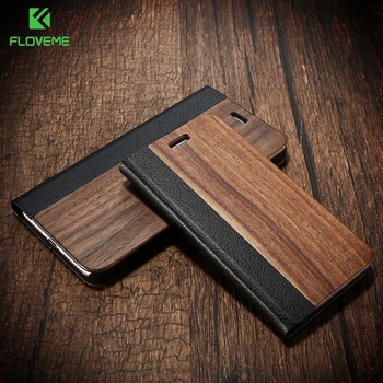 

FLOVEME Natural Bamboo Wood Leather Case for iPhone 11 Pro 6 6S 7 8 Plus Flip Cover for iPhone XR X XS MAX 11Pro Max Case Coque
