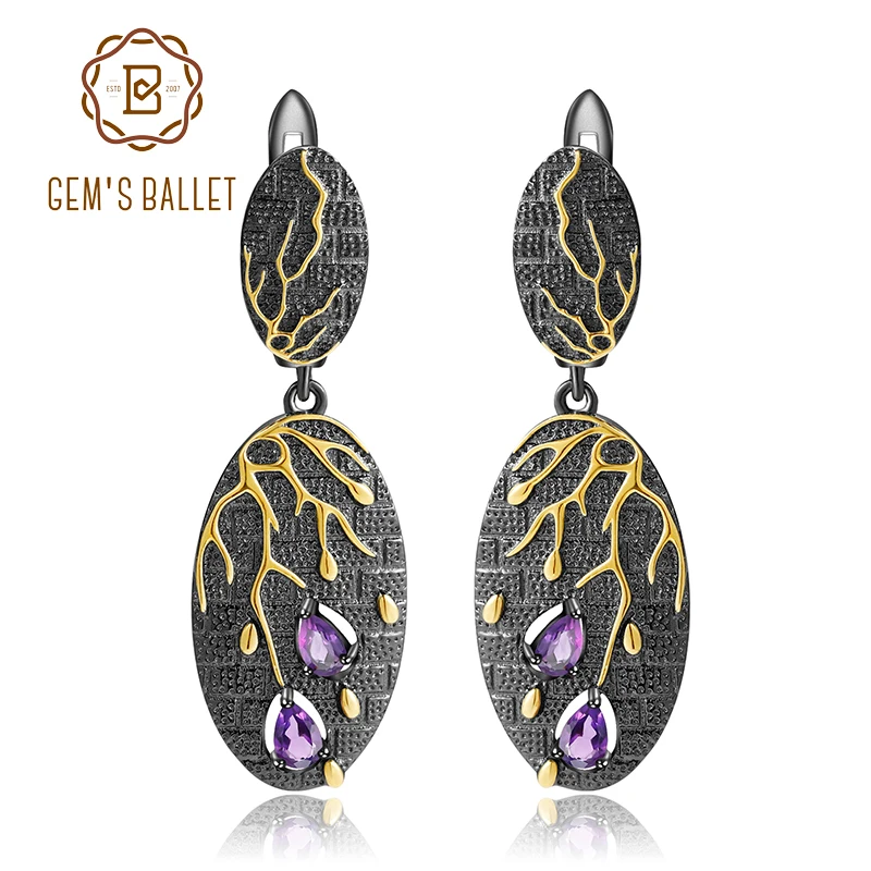 

GEM'S BALLET 0.60Ct Natural Amethyst Earrings 925 Sterling Silver Handmade Petal Floral Drop Earrings for Women Fine Jewelry