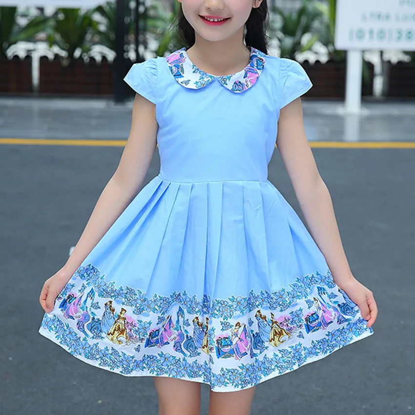 

Summer Girls Dresses Baby Kids Cotton CLothes Cute Cartoon Pattern Princess Dresses Birthday Patry Wear Peter Pan Collar Outfits