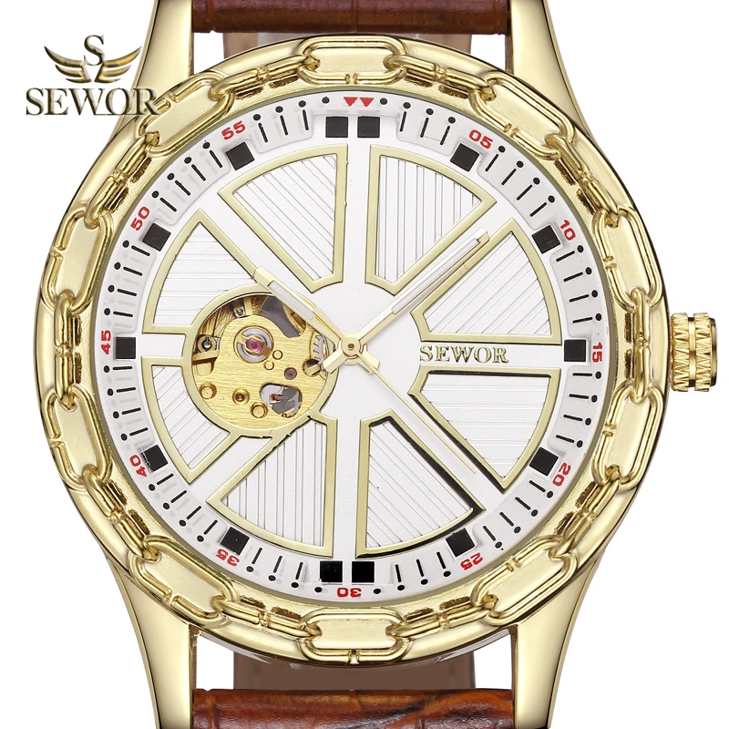 

SEWOR 2019 Luxury Brand Chalet Yoke Shape Mens Hollow Mechanical Automatic Watch Men Sport Watch relogio masculino C378