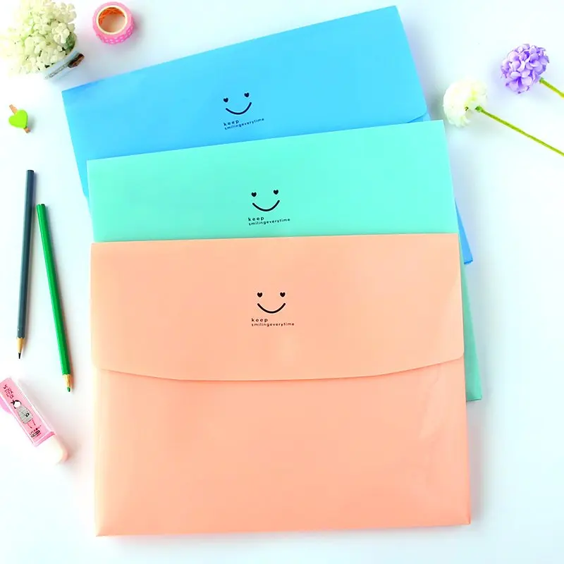 

South Korea simple smile snap button paper bag office study folder waterproof information bag file package