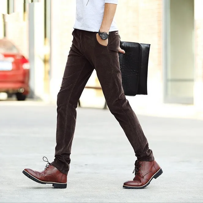 Classic Designer Men's Straight Dress Corduroy Pants Male