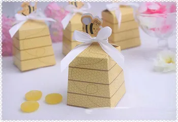 

300PCS/LOT Cute Yellow Honey Bee Candy Box wedding baby shower birthday baptism party candy gift favor box