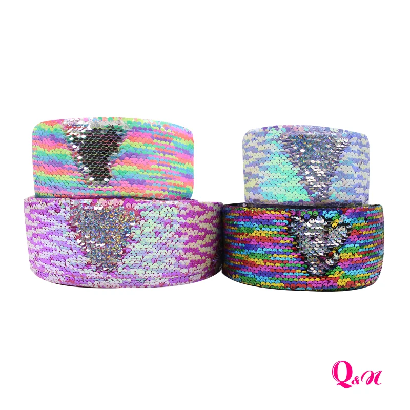 

3"75mm 2 yards Candy Dessert Printed Double Reversible Gold&Silver Sequin Ribbon Hair Bow Making DIY Party Decoration