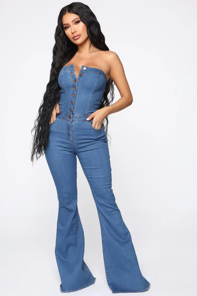 strapless jean jumpsuit