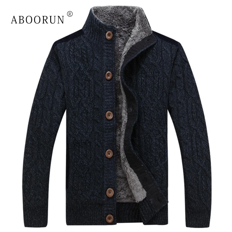 

ABOORUN New Winter Mens Cashmere Sweaters Warm Fleece Knitted Cardigan Sweaters Brand Sweaters for Male B064