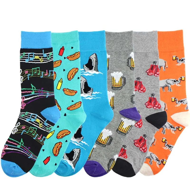 

New men's Crew Socks Funny Cotton Harajuku Creative Beer Elephant Boxing Pattern Trend Fashion Men's Socks Christmas Sock Gift