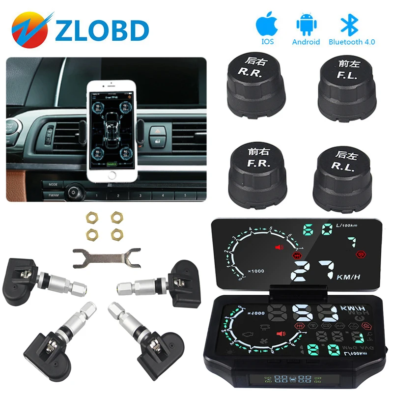 

Newest Tire Pressure BLE TPMS Monitoring Car Bluetooth 4.0 TPMS 4 Internal/External Sensor for Android iOS In Stock