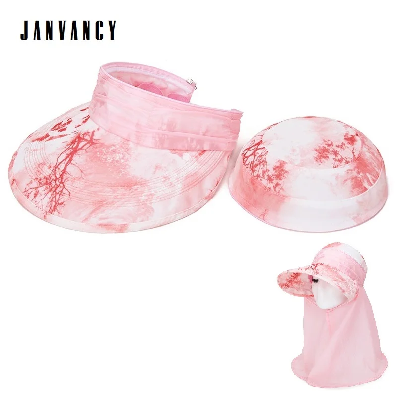 

Women's Summer Sun Hat with Removable top Ear flap Neck cover Large visor Topless Sunscreen Floral Beach Hat Anti-UV Adjustable