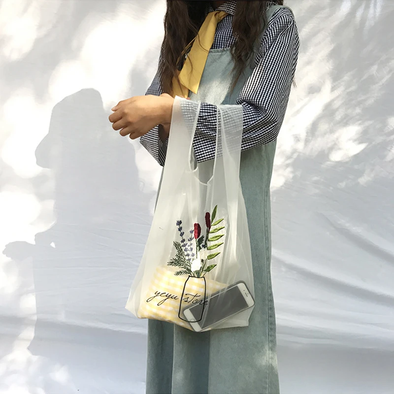 Taschen Mit Griff Oben Genossenschaft Solide Organza Handtaschen Für Weibliche 2019 Mode Sommer Blume Stickerei Tote Frauen Casual Dating Chinesischen Stil Tulpen Strand Tasche