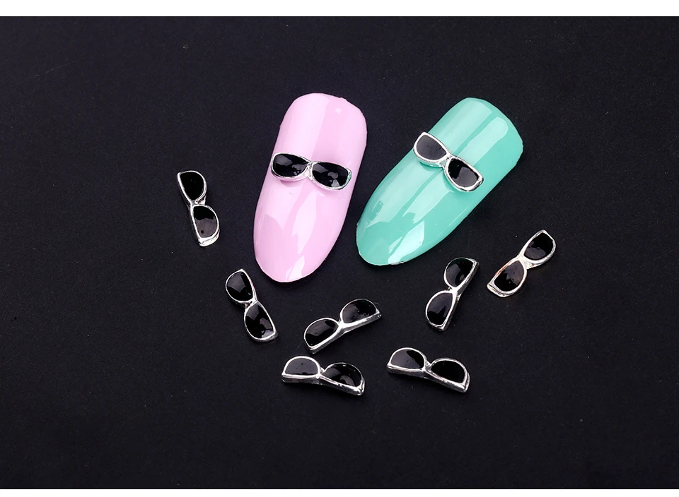 Blueness 10Pcs/Pack New Whole Black Sunglasses Rhinestone 3D Nail Art Decorations DIY Alloy Nails Tools Top Nail TN1031