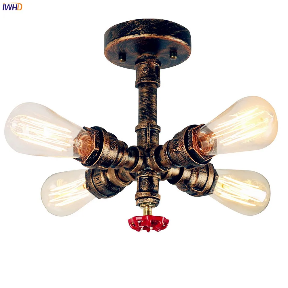 

IWHD Water Pipe Vintage Ceiling Lights Fixtures Aisle Hallway LED Edison Retro Ceiling Light Lamp Home Lighting Luminaire