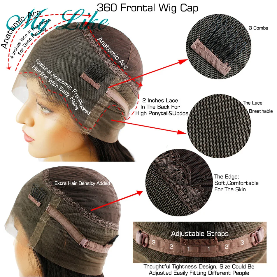 Excellent My Like 360 Lace Frontal Wig Indian Body Wave Human Hair Wigs Pre Plucked with Baby Hair 100% Remy Hair  360 Lace Wig for  Women 5