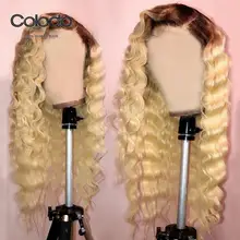 COLODO 13X4 светлые Синтетические волосы на кружеве парик с крупными волнами бесклеевой эффектом деграде(переход от темного к человеческие волосы парик с волосами младенца Человеческие волосы Remy для наращивания, бразильские волосы 613 парики для чернокожих Для женщин