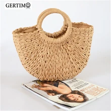 Sac à main en rotin fait à la main pour femmes, Vintage, en forme de lune, tissé en paille, panier d'été Bali, sacs de plage, sac en rotin, tendance 2019