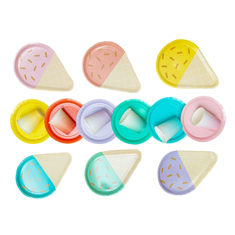

8PC/Pack Cute Ice cream Shape Disposable Tray Set Wedding Birthday Party Baby Bath Tableware Cake Shop Dessert Table Decoration