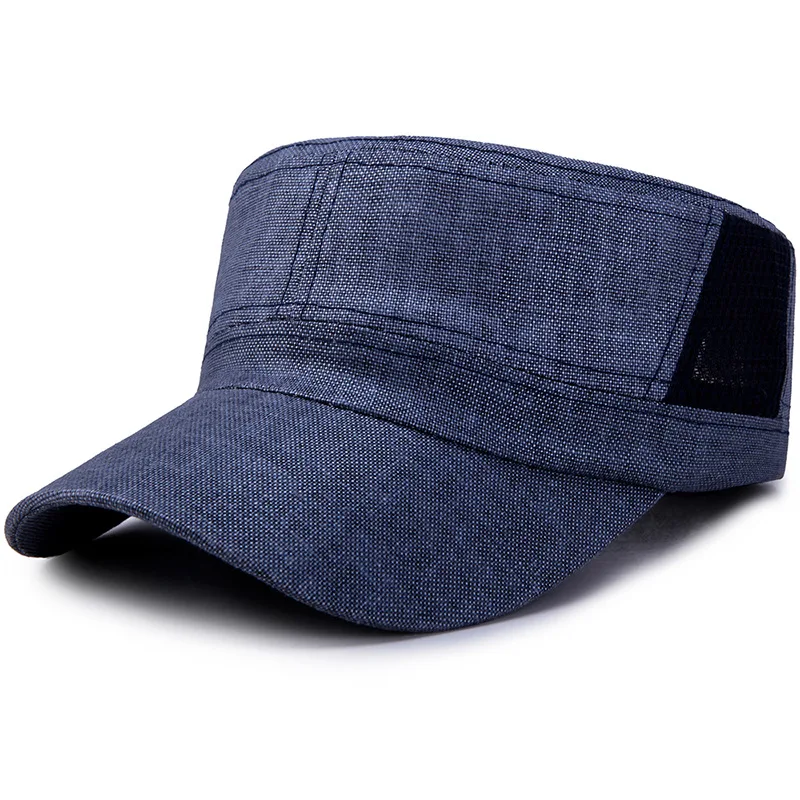 

HT1772 Spring Summer Casual Army Caps Cotton Linen Military Caps Flat Top Duckbill Women Men Caps Breathable Adjusted Cadet Caps