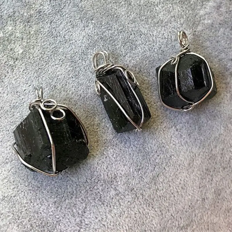 

Natural Black Tourmaline Stone Rough Crystal Quartz Gemstones Pendant Wire Wrapped Stones Crystals Minerals Specimens 1pc