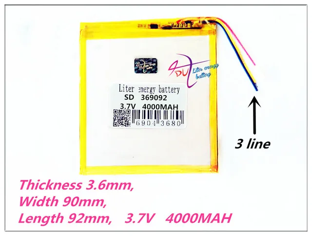 3 линии 369092 3,7 V 4000mAh 409092 полимерные перезаряжаемые 359095 батареи для КПК gps планшетных ПК цифровые продукты DVD 359090 309090 - Цвет: Золотой