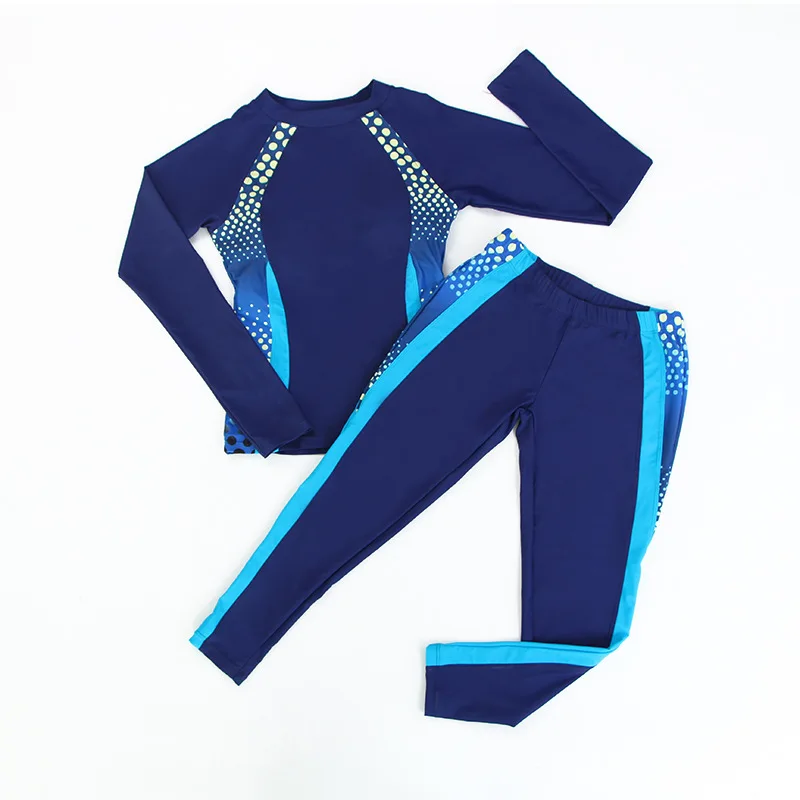 Rashguard женский танкини купальник закрытый Рашгард длинные штаны женский купальник для серфинга плюс размер женский купальный пляжный костюм рубашка Подростковая - Цвет: Синий