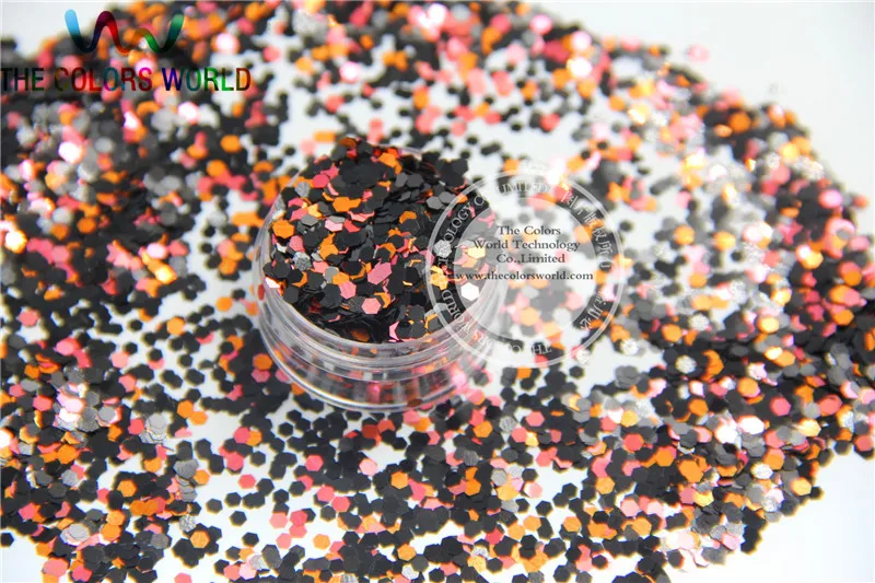 

Halloween Glitter-5 mix Solvent Resistant Hex shapes spangles for nail polish Art or other DIY decoration 1pack=50g