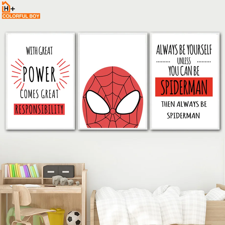 

Spiderman Inspirational Quotes Wall Art Canvas Painting Nordic Posters And Prints Cartoon Pop Art Wall Pictures Kids Room Decor