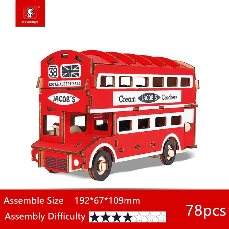 

Laser Cutting 3D Wooden Puzzle Mechanical Car Excavator Bus DIY Assembly Kit Model For Hobby Collector Kids Teens Toys