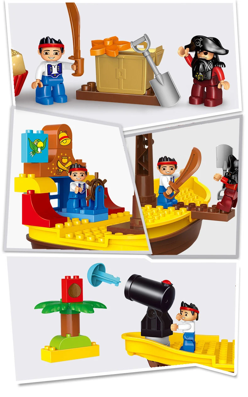63 шт. Diy большой размер пиратский корабль Джейка Bucky набор строительный конструктор duplo кирпичи развивающие игрушки для детей подарок для детей
