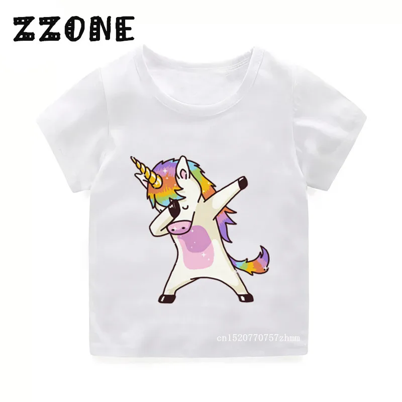 Children Harajuku Dabbing Unicorn Cartoon Print T shirt Baby Boys/Girls Short Sleeve Summer Tops Kids Funny Clothes,2197A