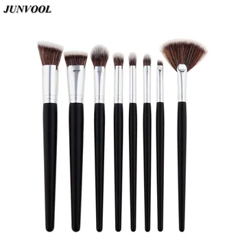 

1Set/8Pcs Beauty Blusher Foundation Brushes Concealer Eyeshadow Eyeliner Makeup Fan Brush Black Silver Cosmetic Blushes Tool