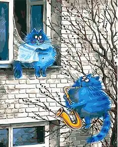 MaHuaf-X1203 Blue cats painting by numbers hand painted coloring by numbers on canvas Wall Pictures for Living Room
