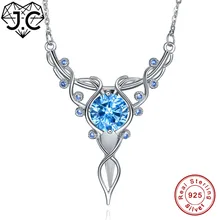 J.C for Women/Girl Wedding Accessories Necklace Round Citrine & Blue Topaz Solid 925 Sterling Silver Pendant Fine Jewelry hutang stone jewelry natural green turquoise blue topaz pendant solid 925 sterling silver necklace fine jewelry for women gift