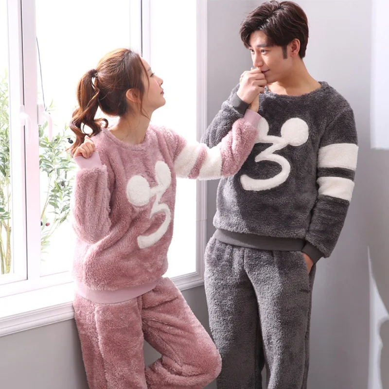 

JINUO New Arrival 5 Styles Winter Young Couples Flannel Thicken Pajama Sets Lovers Cartoon Warm Soft Home Wear Sleepwear