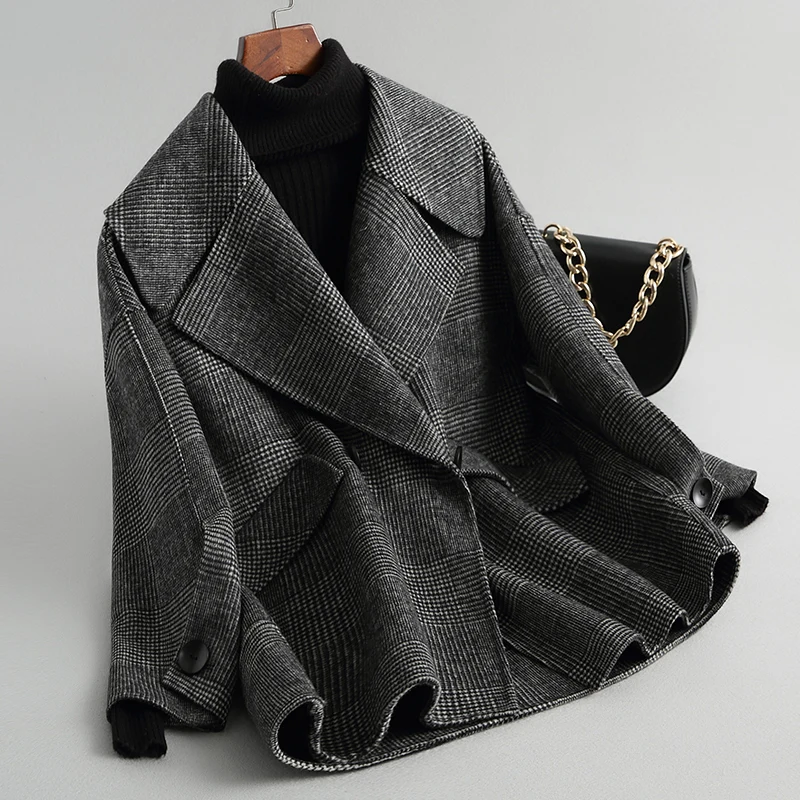 

YOLANFAIRY Autumn Winter Coat Top Quality Double Sided Cashmere Jacket Warm Short Wool Overcoat Abrigo Invierno D-19-0813-2MF640