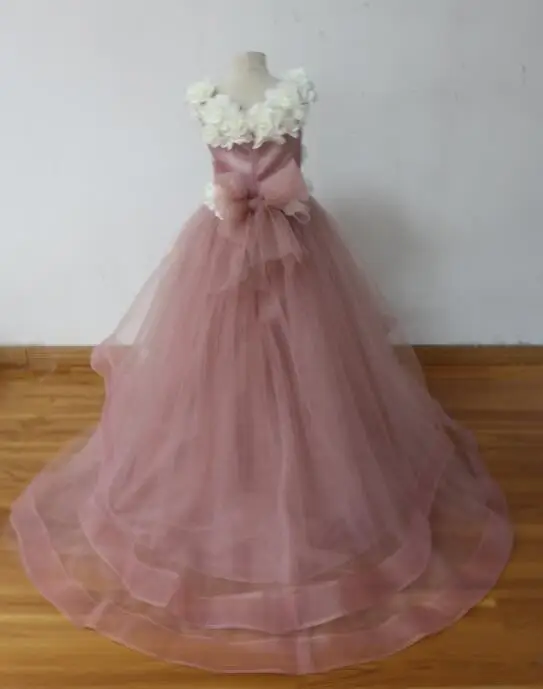 Настоящая фотография, пыльно-Розовые Платья с цветочным узором для девочек с цветами слоновой кости, фатиновые многослойные платья для девочек, вечерние платья для малышей, vestido daminha