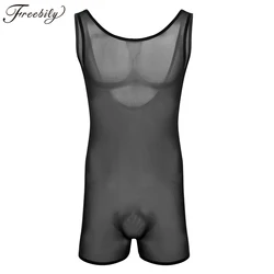 Men Undershirts Sexy Bodysuits Breathable Mesh Men Leotard Male Body Building Singlet Underwear Shapewear for Men Undershirts