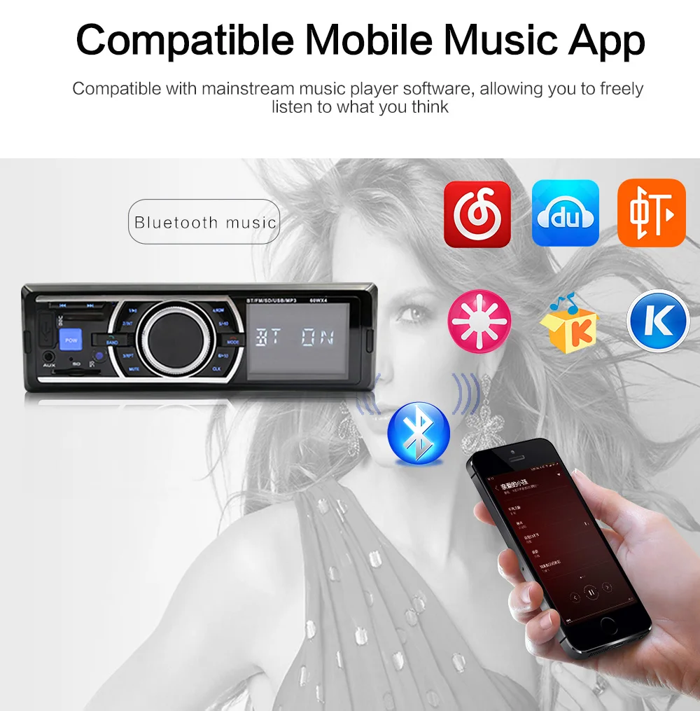 Bluetooth в тире 1 Din автомобильный стерео аудио FM радио MP3 плеер 60 W* 4 Поддержка вызова в режиме свободных рук Aux Вход SD USB с пультом дистанционного управления