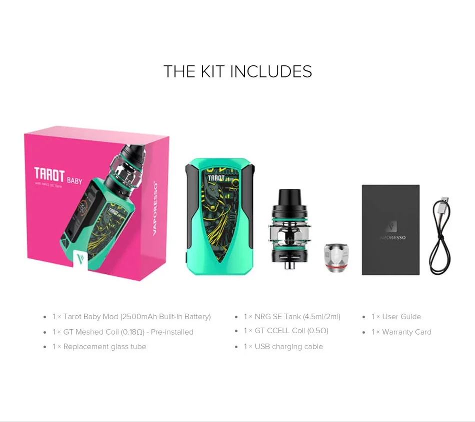 Оригинальный марки vaporesso Tarot Baby Kit электронная сигарета с 2500 мАч Mod 2 мл или 4,5 NRG SE Танк 0,002 s стрельба скорость