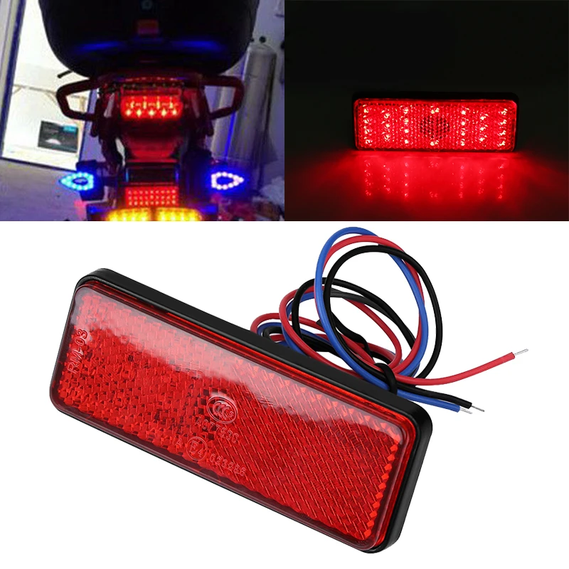 New 12V Red Motorcycle LED Reflector Light Truck Scooter ATV 24LED Rectangle Tail Brake Stop Light Waterproof